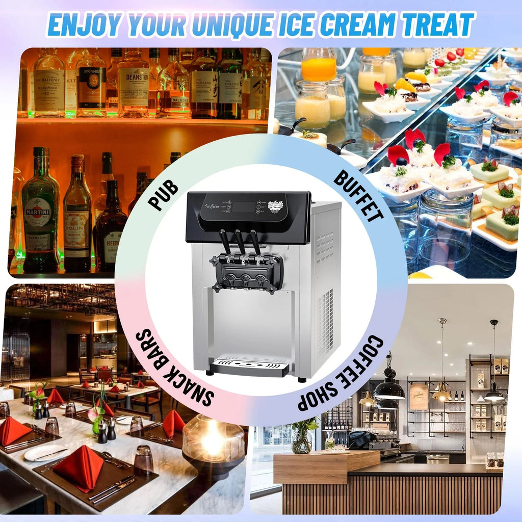 2200W Commercial Ice Cream Machine, 3 Flavor Soft Serve Ice Cream Machine, 5.3-7.4 Gal/Hr, with LCD Touch Screen, Automatic C