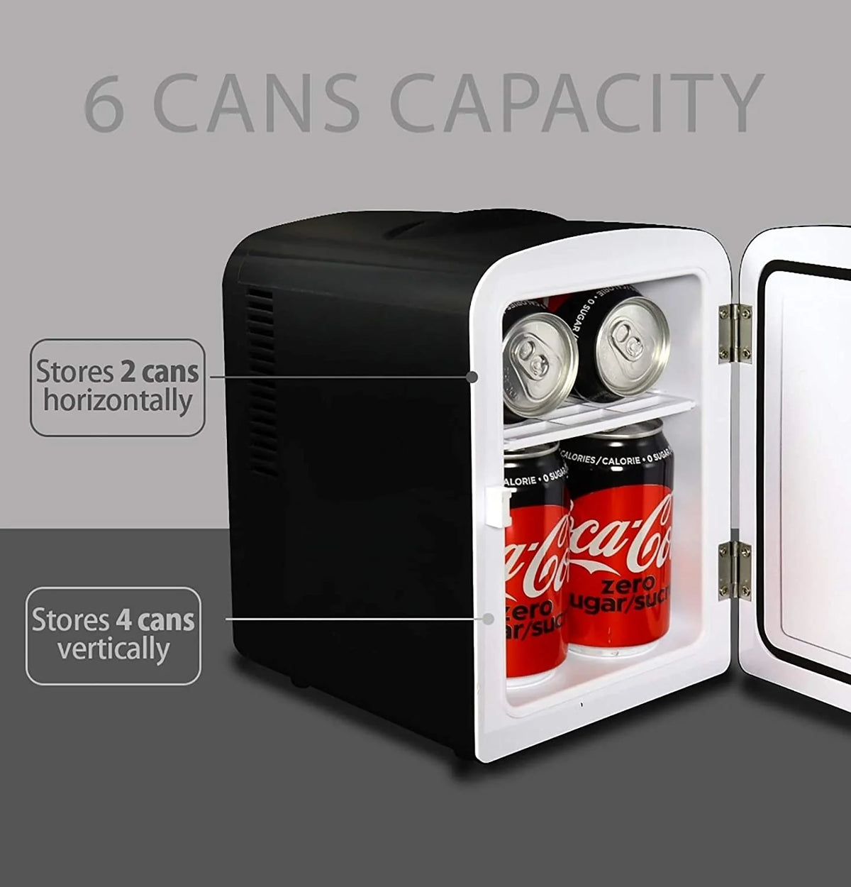 Coca-Cola Coke Zero 4L Portable Cooler/Warmer, Compact Personal Travel Fridge for Snacks Lunch Drinks Cosmetics, Includes 12V and AC Cords - image 5