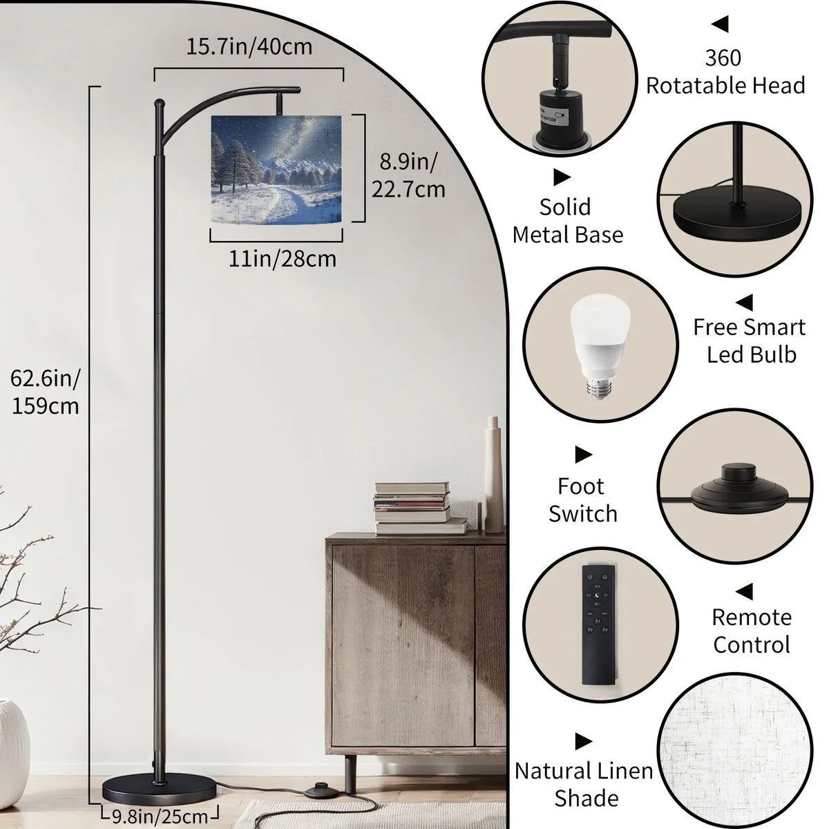 Arc Floor Lamp, 3 Color Temperatures Modern Floor Lamps Fall Autumn Maple Tree Forest Adjustable Tall Standing Reading Lamp with Linen Texture Shade - image 15