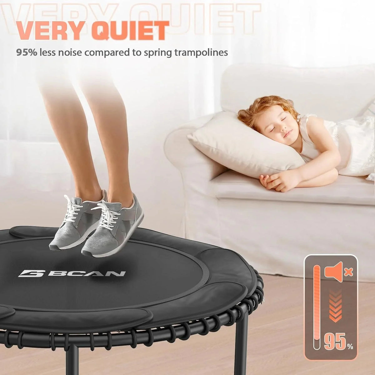 BCAN 450/550 LBS Foldable Mini Trampoline, 40"/48" Fitness Trampoline with Bungees, U Shape Adjustable Foam Handle, Stable & Quiet Exercise Rebounder for Adults Indoor/Outdoor Workout - image 38