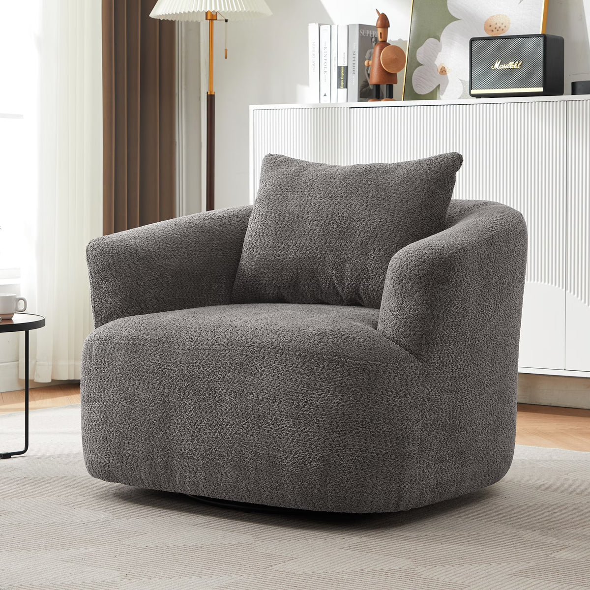 Harper & Bright Designs 360- Swivel Accent Chair, Barrel Chair Swivel Upholstered Sofa Chair with Cushion for Living Room Office, Beige - image 3