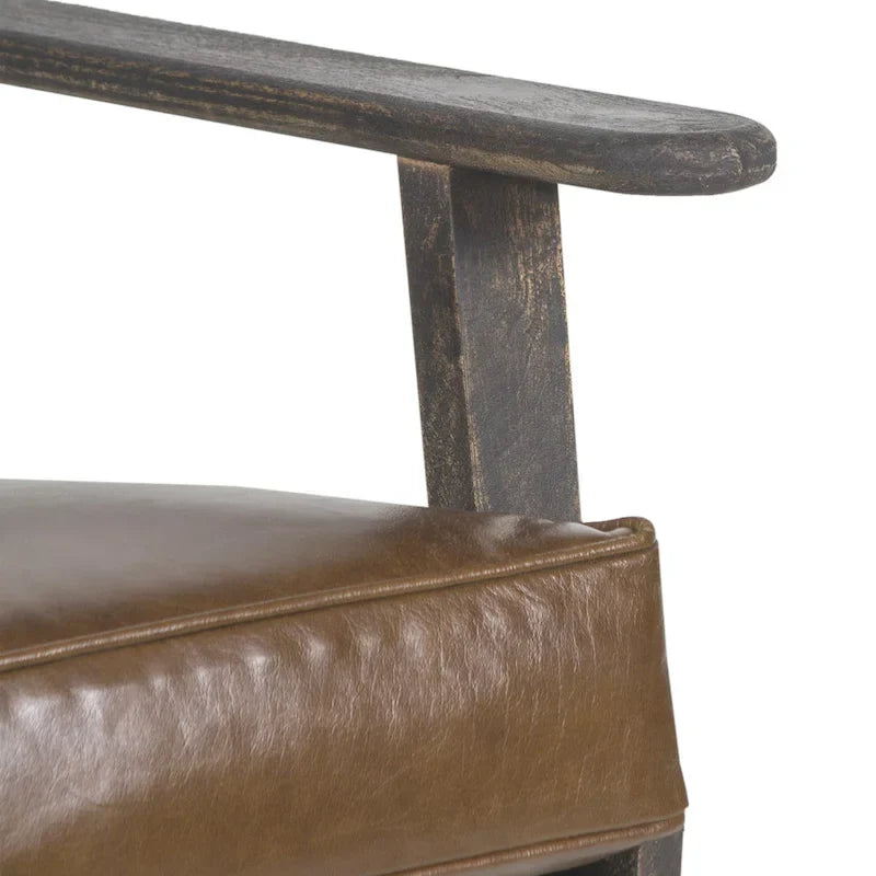 Handcrafted Amber Accent Chair with Slatted Mango Wood, Buffalo Leather Cushions, and Angled Legs - image 10