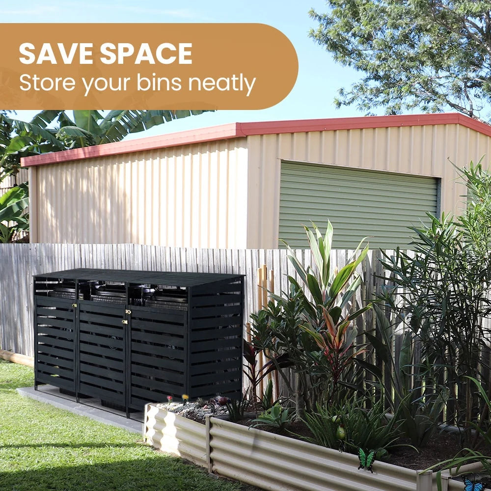 PLANTCRAFT Triple Wood Wheelie Bins Storage Shed, 3 Door Garbage Rubbish Bin Enclosure - image 6