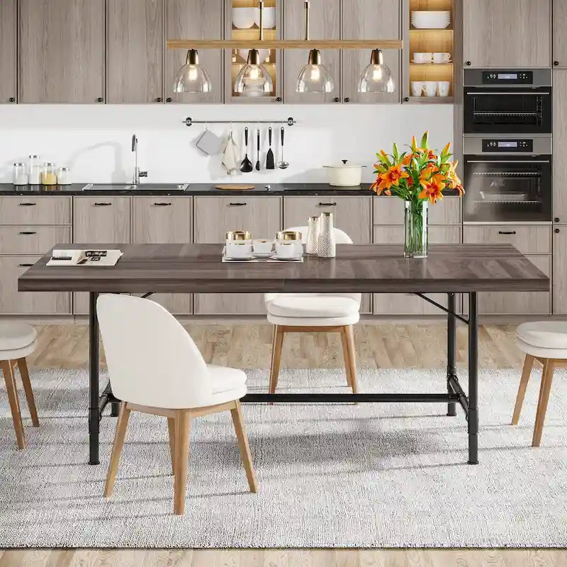 70.9-Inch Rustic Rectangle Dining Table with Metal Tube Frame - image 6