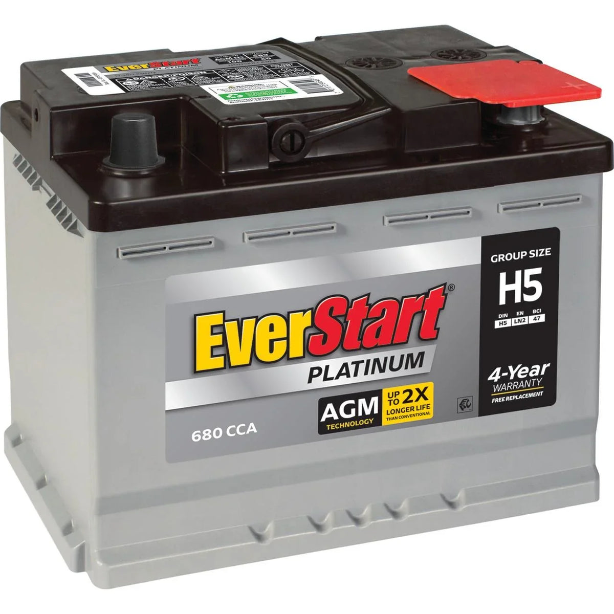 EverStart Platinum AGM Automotive Battery, Group Size H5 / LN2 / 47 12 Volt, 680 CCA 105RC with Top Post Epoxy Coated Battery Terminal - image 2