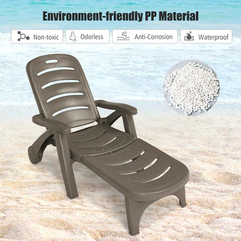 Rolling Folding Plastic Pool Lounge Chair With Armrests 5 Position Outdoor Sun Lounger Patio Deck Chair Beach Chair - Comfort