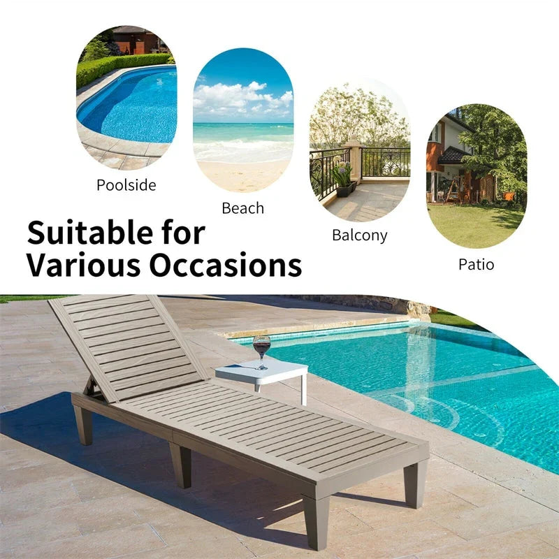 Outdoor Chaise Lounge Chair Patio Recliner Adjustable With 5 Positions Wood Texture Design Waterproof Easy To Assemble - Comf