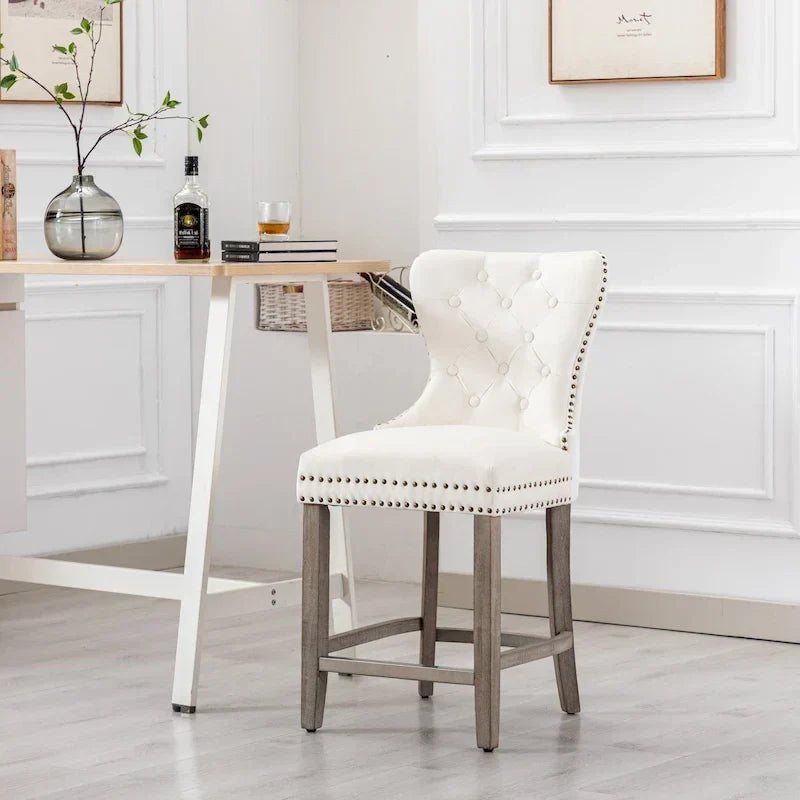 Carter 24-Inch Wingback Tufted Counter Stool with Antique Grey Legs and Nailhead Trim - image 8