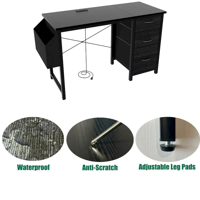 Contemporary Computer Desk with Built-in Charging Station and Versatile Reversible Storage Drawers for Home Office or Study - image 14