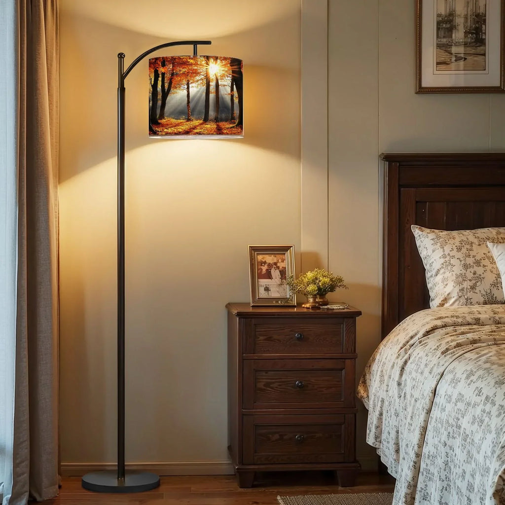 Arc Floor Lamp, 3 Color Temperatures Modern Floor Lamps Fall Autumn Maple Tree Forest Adjustable Tall Standing Reading Lamp with Linen Texture Shade - image 33