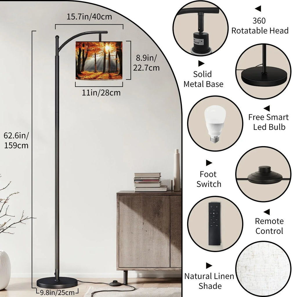 Arc Floor Lamp, 3 Color Temperatures Modern Floor Lamps Fall Autumn Maple Tree Forest Adjustable Tall Standing Reading Lamp with Linen Texture Shade - image 35