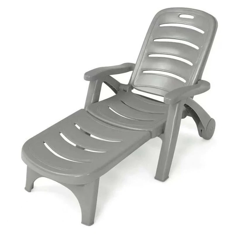 Rolling Folding Plastic Pool Lounge Chair With Armrests 5 Position Outdoor Sun Lounger Patio Deck Chair Beach Chair - Comfort