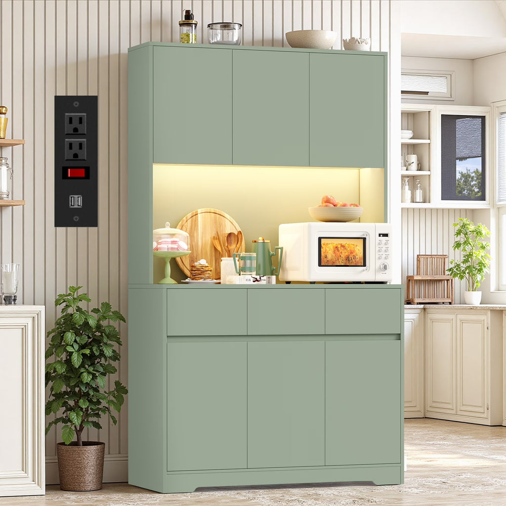 Homfa 70.9'' Tall Kitchen Pantry Cabinet with Charge Station & Led Light, 3 Drawer Storage Cabinet with Adjustable Shelves, White - image 9