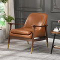 Mid-Century Modern Faux Leather Accent Chair - 29.2", Cushioned Seat, Sturdy Wood Frame, and Brass-Tipped Legs - image 1
