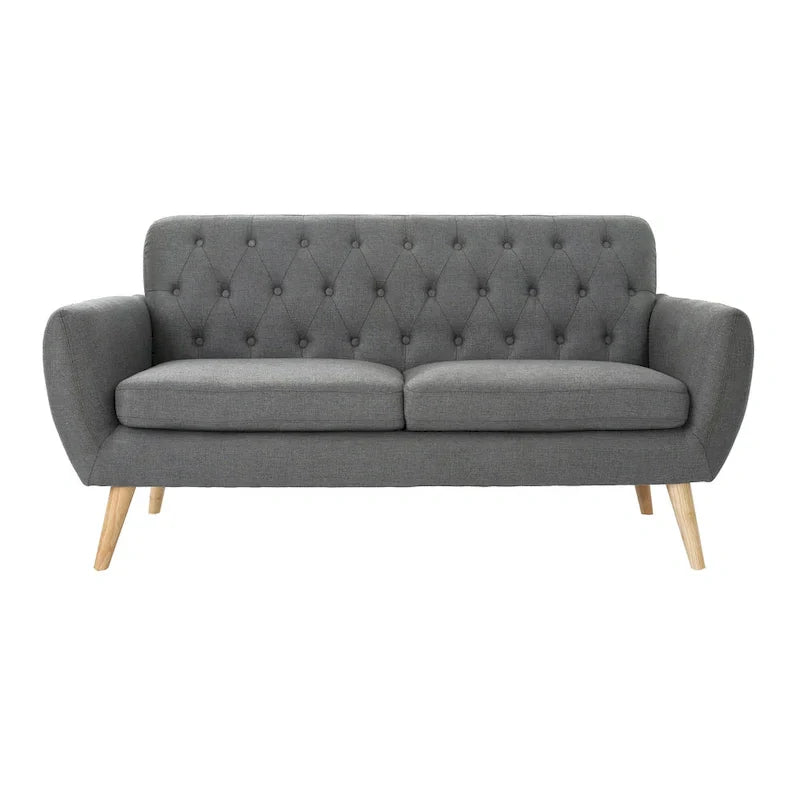 Mid Century Tufted Sofa with Cushioned Seat and Wooden Legs - image 12