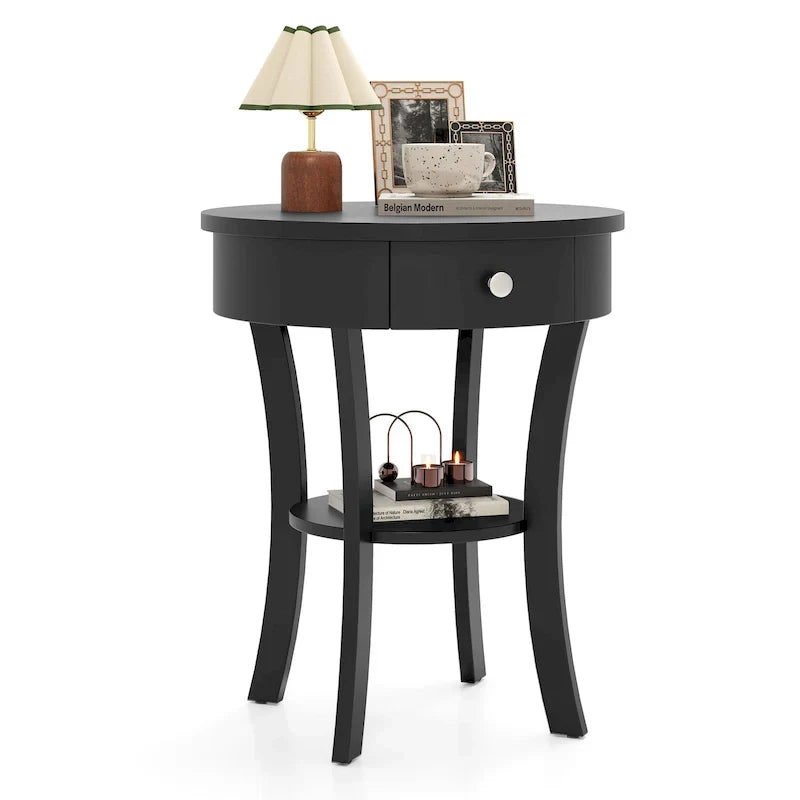 Costway Round 2-Tier Side Table - Versatile Nightstand for Bedroom and Living Room - image 4