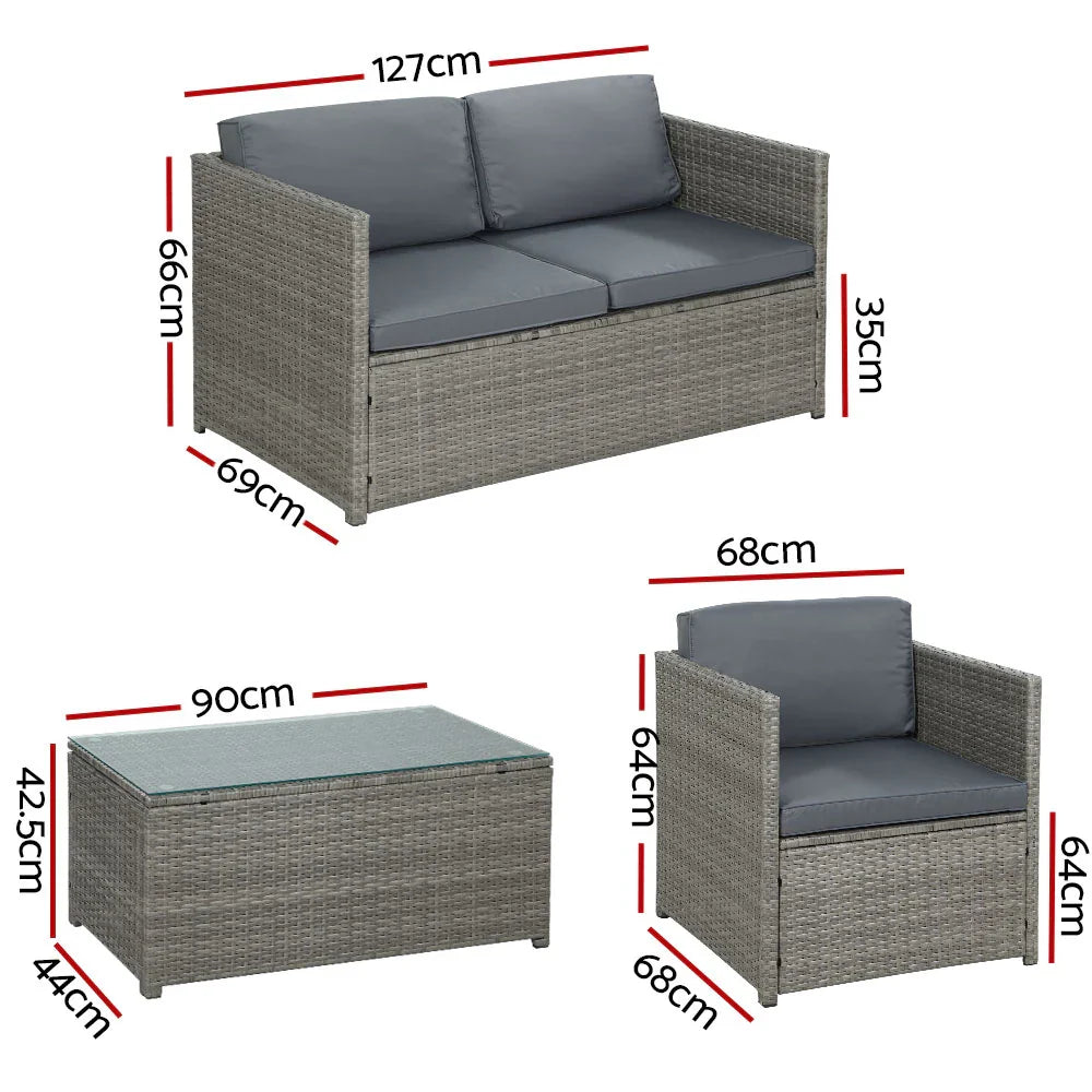 Gardeon 4-Piece Outdoor Sofa Set Wicker Couch Lounge Setting Grey - image 2