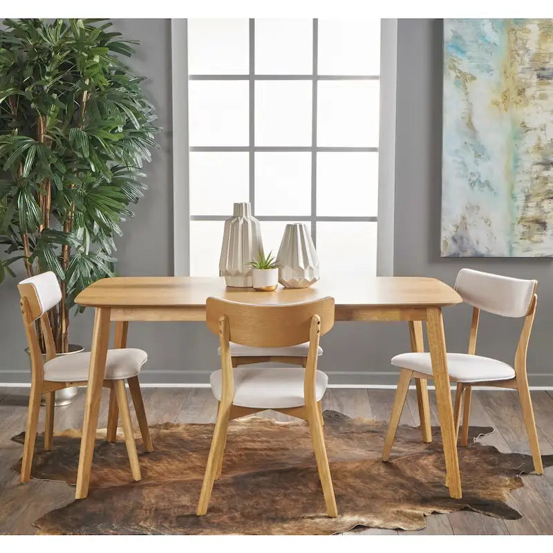 Mid Century Dining Table Set with 4 Upholstered Chairs and Wooden Frame - image 5
