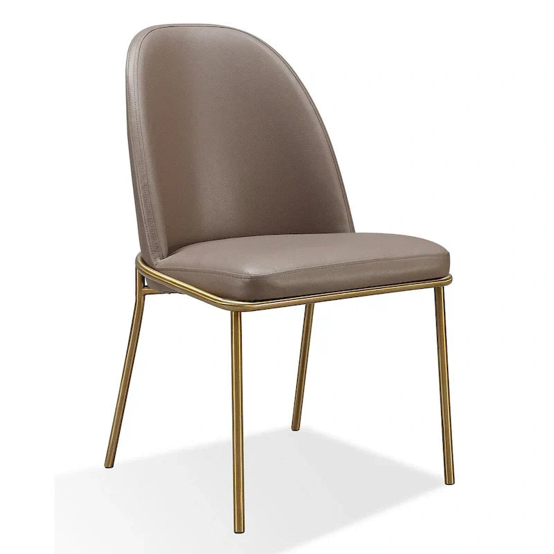 Set of 2 Taupe Faux Leather Dining Chairs with 20-Inch Brass Tubular Frame - image 1