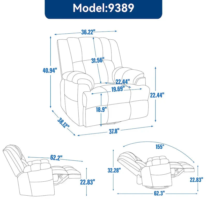 Extra-Large Swivel Rocker Recliner with Footrest and Pockets - Manual Operation - image 16