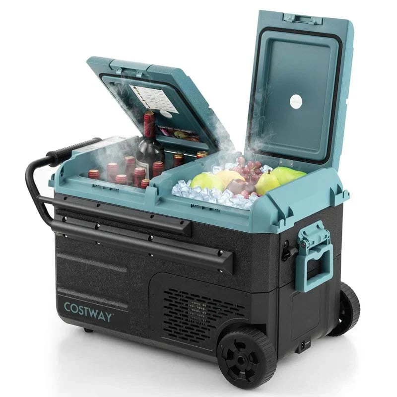 40-Quart Dual-zone Car Refrigerator with Wheels, 12V/24V DC & 100-240V AC Portable Car Fridge Cooler Freezer - image 1