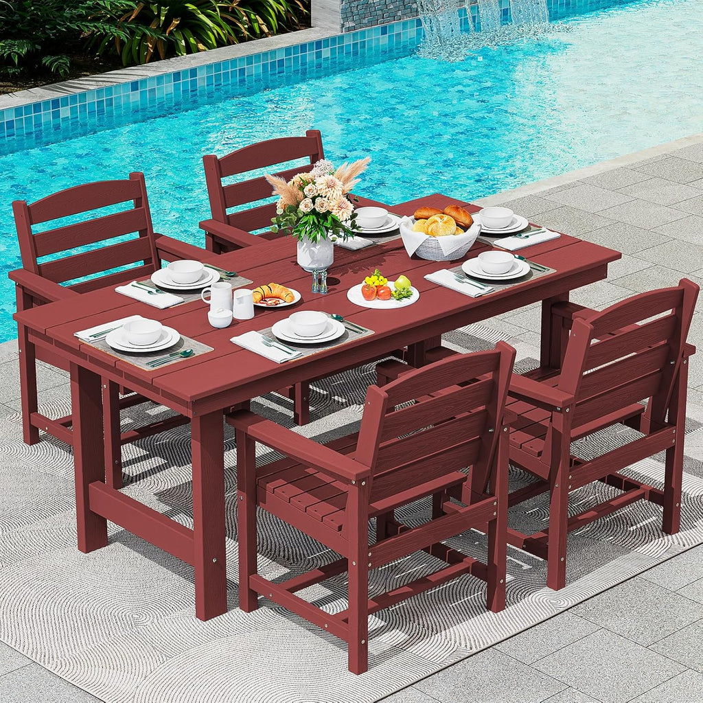 SERWALL 7-Piece Patio Table Set, Outdoor HDPE Dining Furniture with Umbrella Hole, All Weather Table and Chairs for Lawn, Garden, Poolside, Aruba - image 108