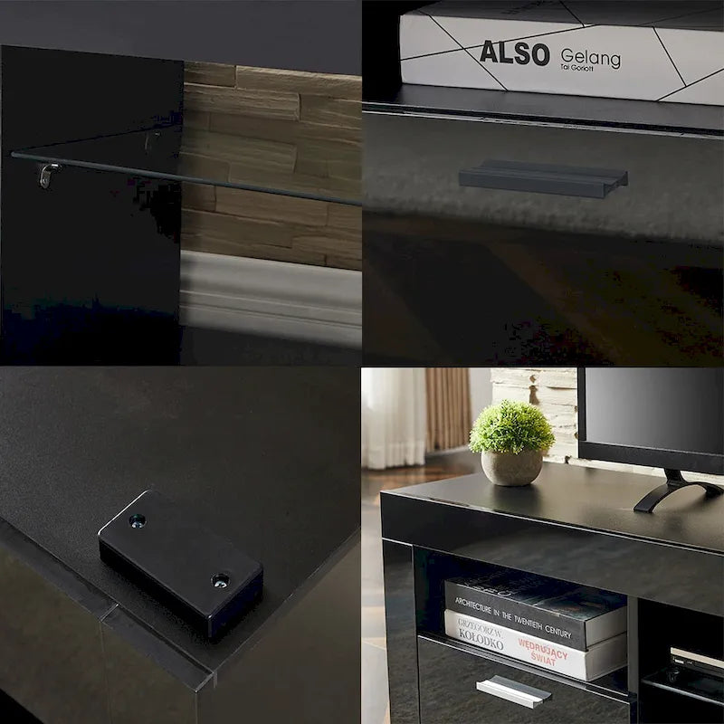 Contemporary LED TV Stand Media Console with Illuminated Features - High Gloss Finish, 51L x 14W x 16H inches - image 18