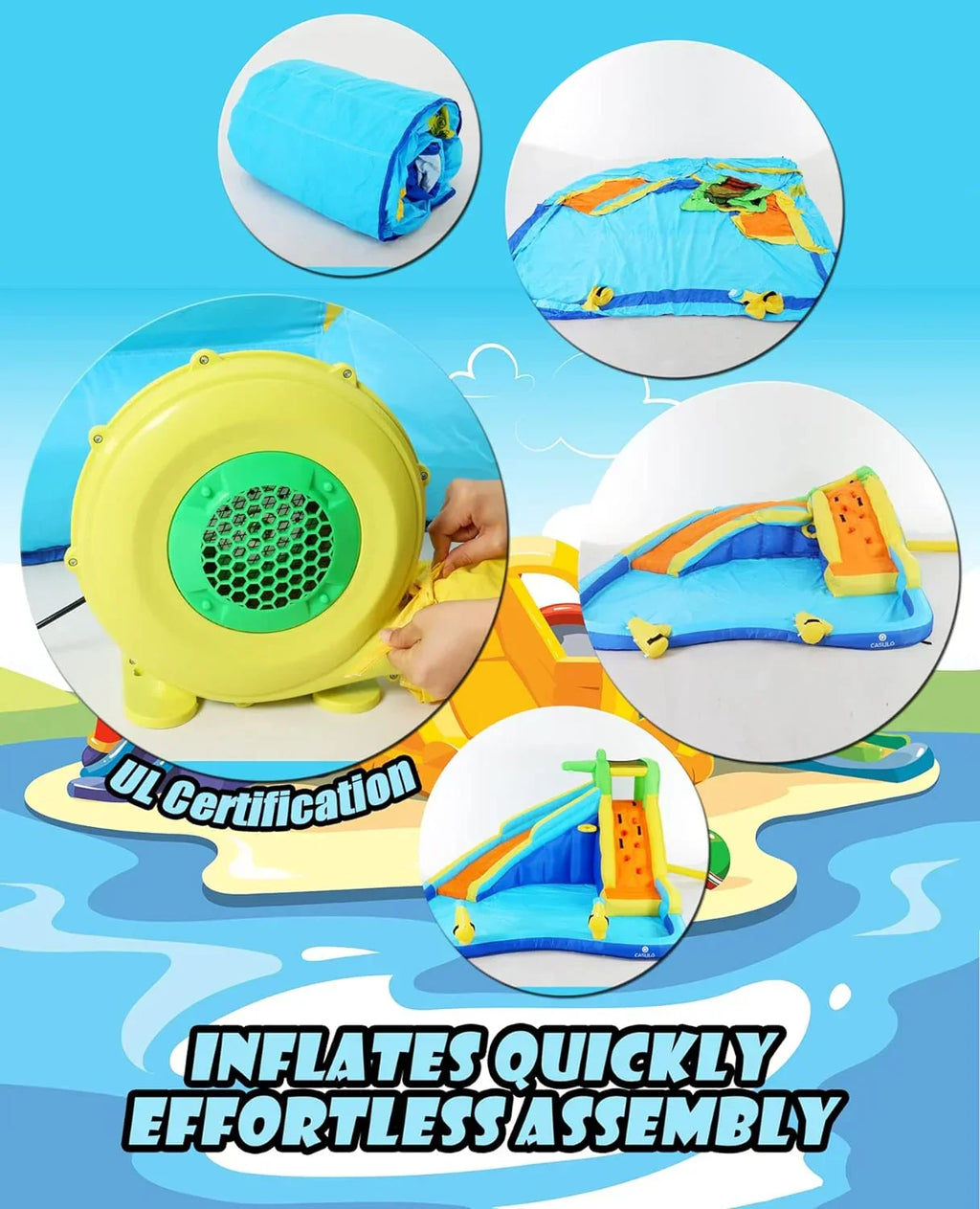 Inflatable Water Slides for Kids 8-in-1 Bounce House Water Park with 450W Blower Climbing Wall, Splash Pool, 2 Water Cannons,