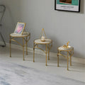 Set of 3 Decorative Gold Metal Round Plant Stands with Modern White Marble Top - Stylish End Side Tables - image 1