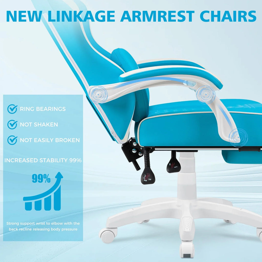 Hoffree Gaming Chair with Massage and Footrest Big and Tall Gamer Chair with Headrest and Lumbar Support PU Computer Game Chair for Adults Office - image 20