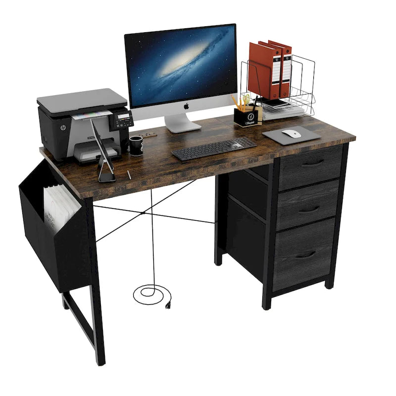 Contemporary Computer Desk with Built-in Charging Station and Versatile Reversible Storage Drawers for Home Office or Study - image 3