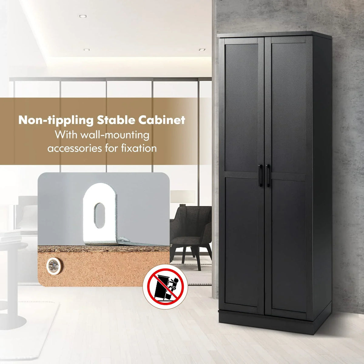 Giantex 178 cm Kitchen Pantry Cabinet, Utility Storage Cabinet w/ 2 Doors & 5 Shelves - image 10