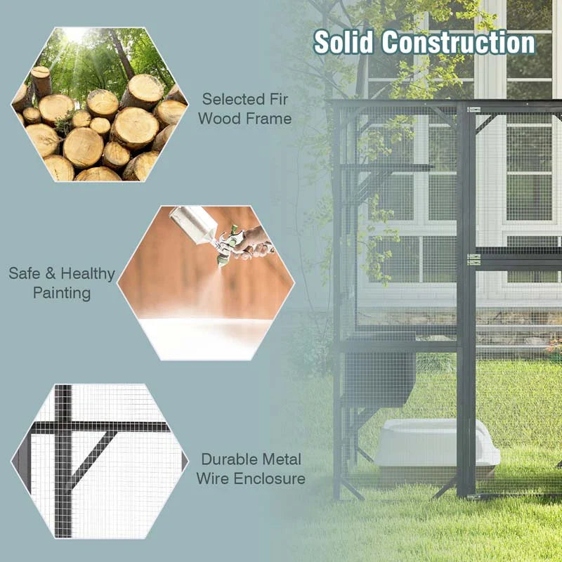 71" Tall Large Cat House Outdoor Catio Kitty Enclosure, Walk-in Cat Kennel Condo, Wooden Cat Cage Playpen with 7 Platforms - image 10