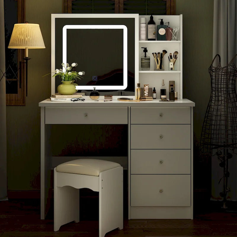 39.4-Inch Makeup Vanity Set with Stool and Touch Light Mirror - image 3