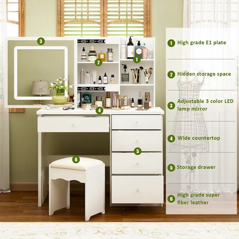 39.4-Inch Makeup Vanity Set with Stool and Touch Light Mirror - image 1