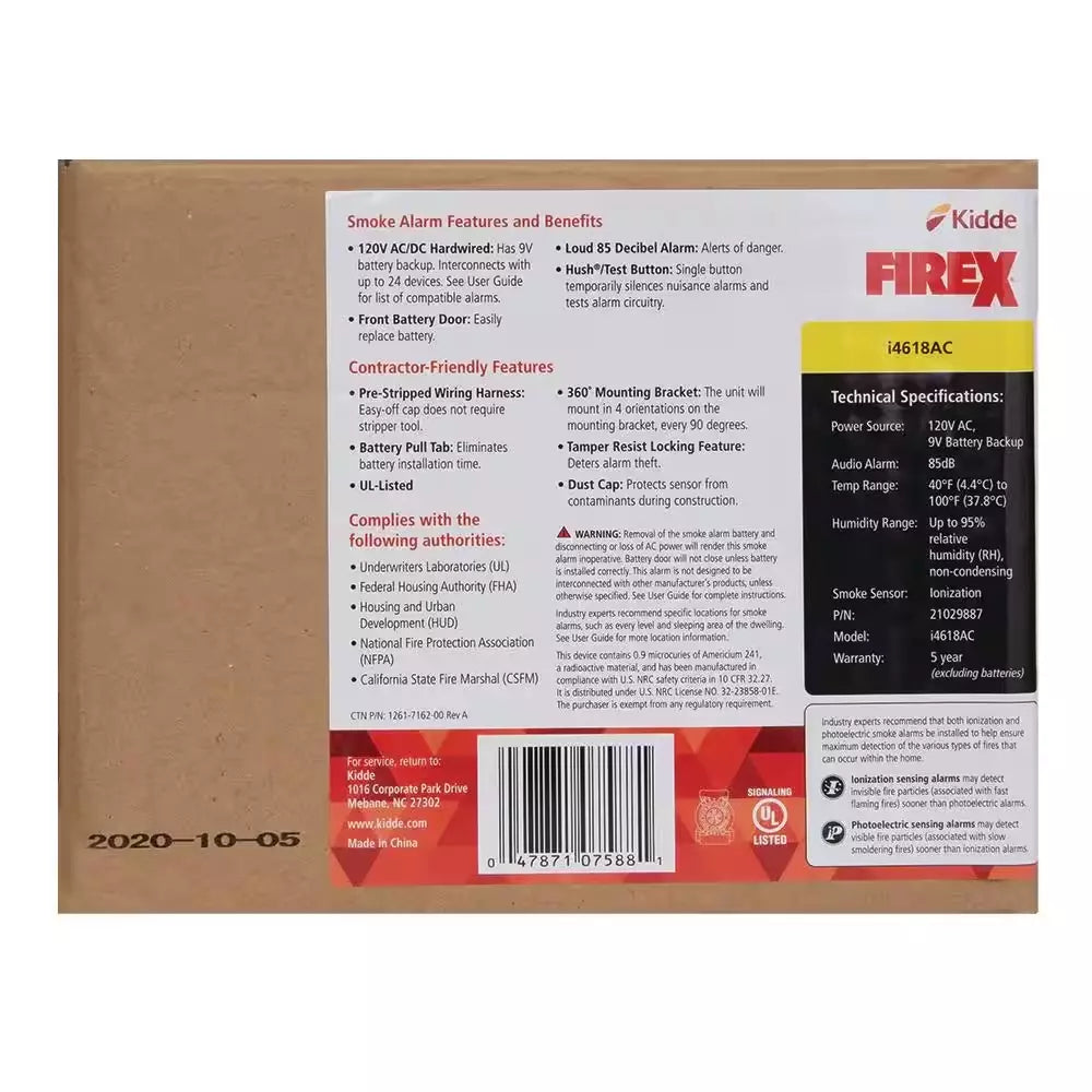 i4618 4-Pack Hardwired Smoke Alarm with Ionization Sensor, 120V AC, 9V Battery Backup - image 5