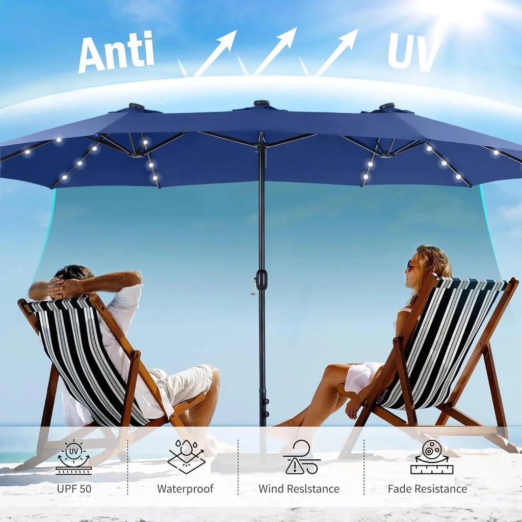 15ft Double Sided Patio Umbrella with Solar Lights, Outdoor Large Umbrellas with Crank Handle and 36 LED Lights, Rectangular Market Umbrella with Base Included for Deck Pool Shade - image 6