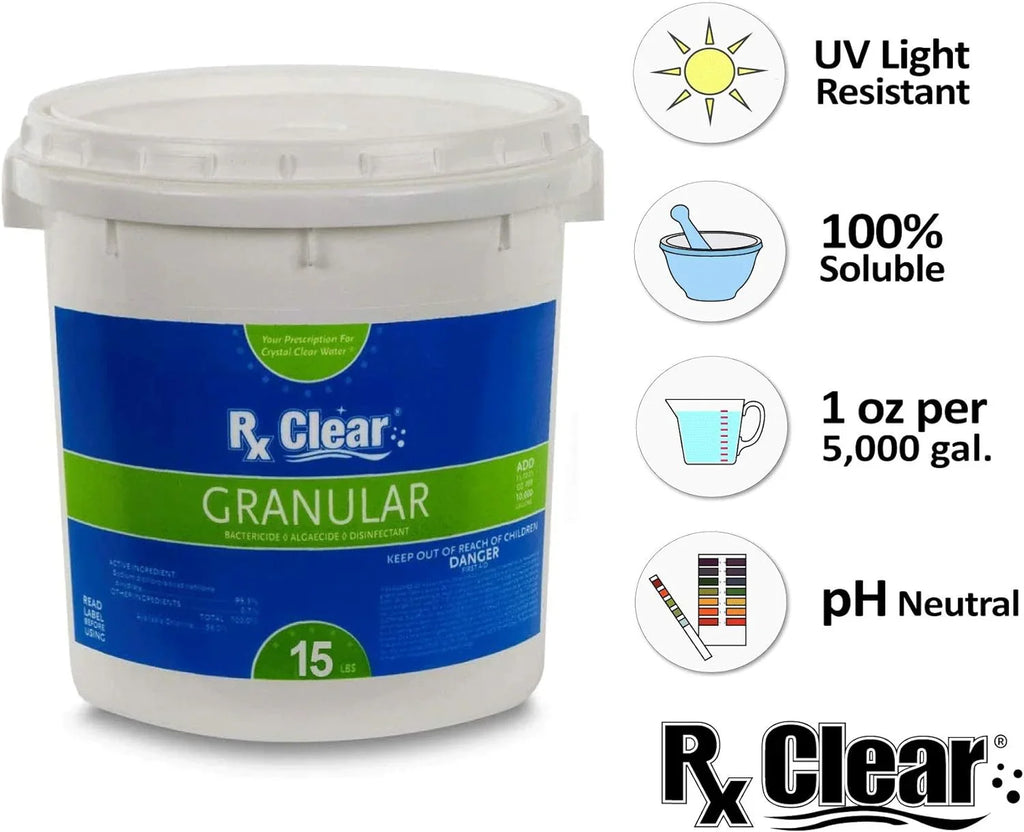 Clear Stabilized Granular Chlorine | One 50-Pound Bucket | Use As Bactericide, Algaecide, and Disinfectant in Swimming Pools 