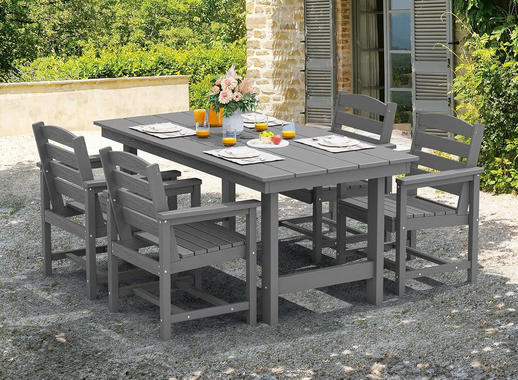 SERWALL 7-Piece Patio Table Set, Outdoor HDPE Dining Furniture with Umbrella Hole, All Weather Table and Chairs for Lawn, Garden, Poolside, Aruba - image 105
