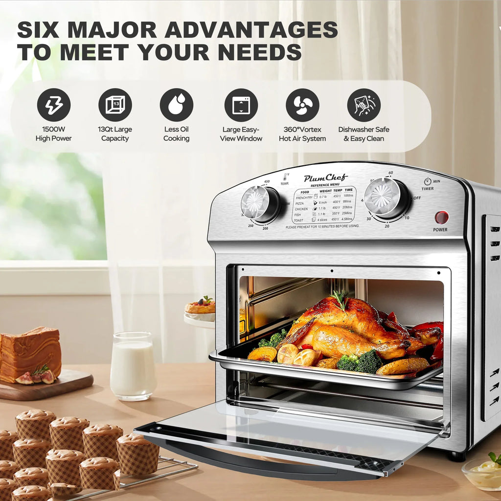 PlumChef 13 Quart 4 Slices Air Fryer Convection Toaster Oven, 1500W, 7 in 1 Multifunction with Roast, Bake, Grill, Broil, Toast, Dehydrate, Defrost - image 4