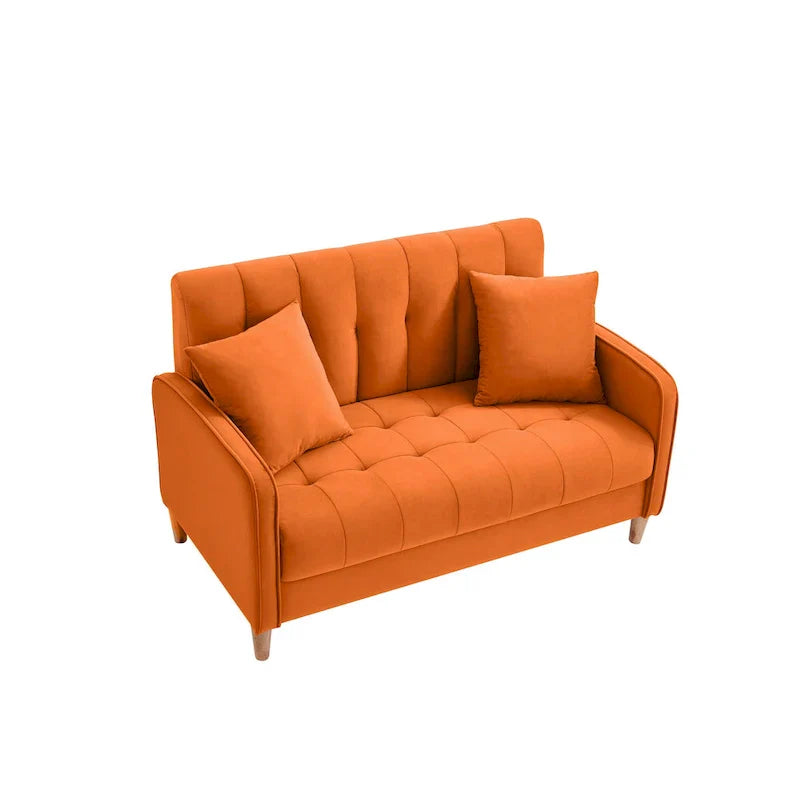 Contemporary Velvet Tufted Loveseat for Small Living Spaces - Beige Upholstered Sofa - image 29