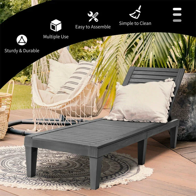 Outdoor Chaise Lounge Chair Patio Recliner Adjustable With 5 Positions Wood Texture Design Waterproof Easy To Assemble - Comf