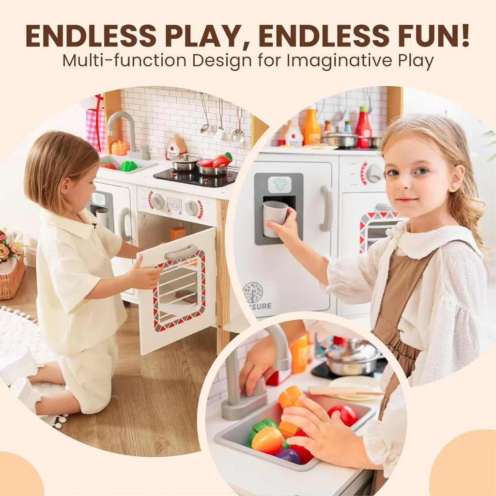 Play Kitchen for Kids - Toy Kitchen Set for Toddlers with Realistic Lights and Sounds, Kids Kitchen Playset with Abundant Toy