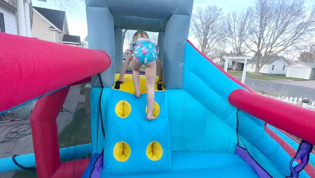 Inflatable Water Slides for Kids 8-in-1 Bounce House Water Park with 450W Blower Climbing Wall, Splash Pool, 2 Water Cannons,