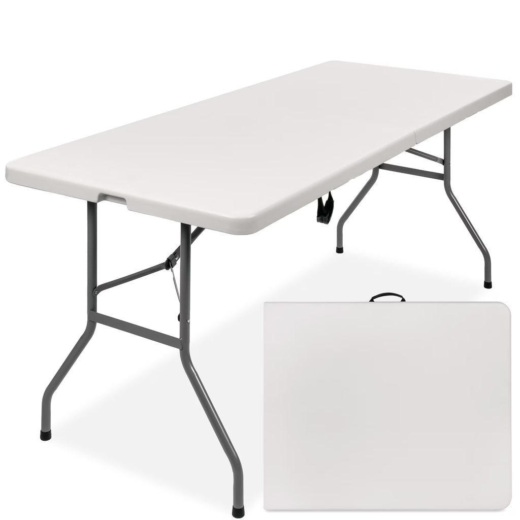 Best Choice Products 6ft Plastic Folding Table, Indoor Outdoor Heavy Duty Portable w/ Handle, Lock - White