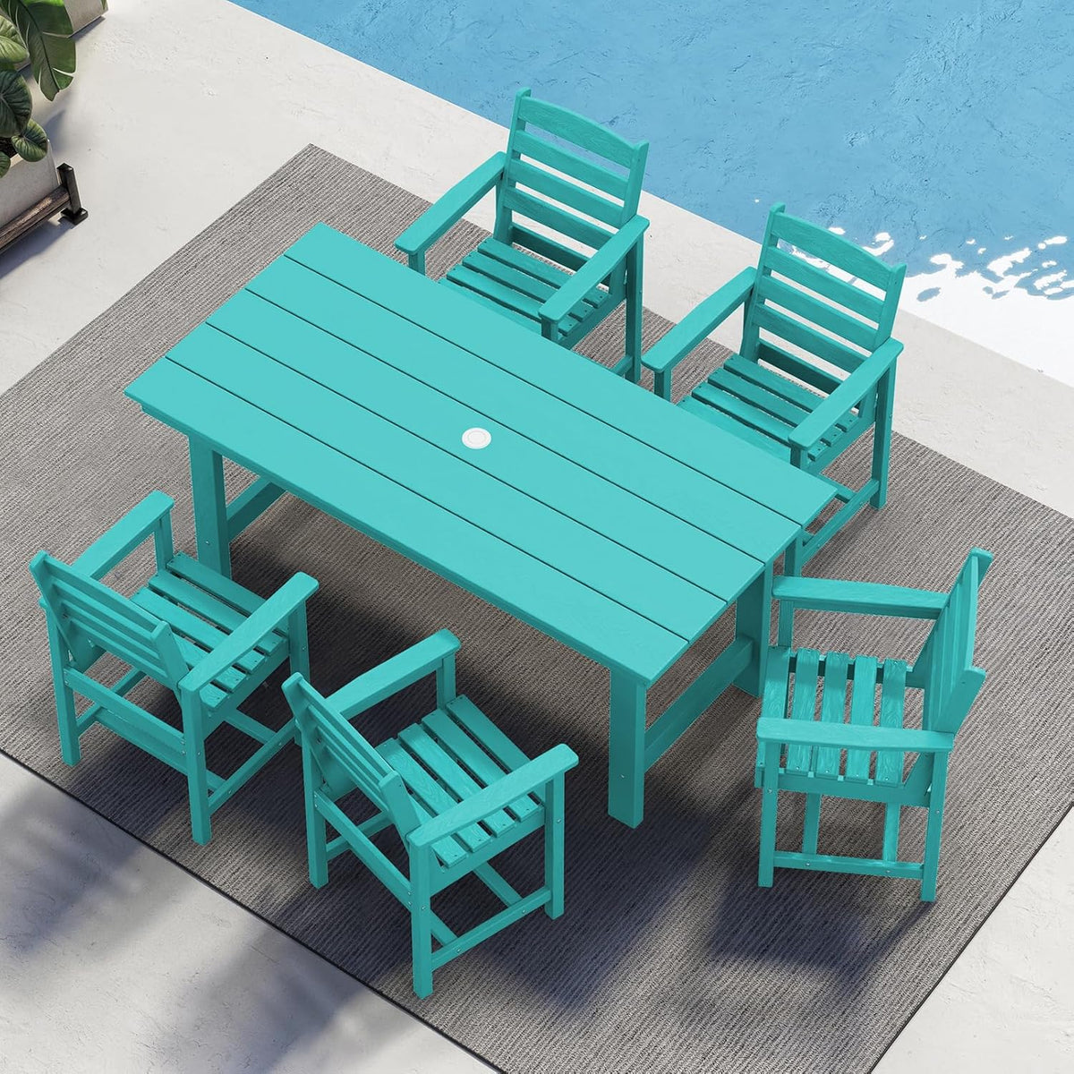 SERWALL 7-Piece Patio Table Set, Outdoor HDPE Dining Furniture with Umbrella Hole, All Weather Table and Chairs for Lawn, Garden, Poolside, Aruba - image 177