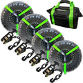 Car Tie Down Straps for Trailers with Flat Hooks (4-Pack) - 2 Inch x 8 Feet (10,000lb Break Strength) - Heavy Duty T-Handle Car Lasso Tire Straps for Trailer & UTV - Black - image 1