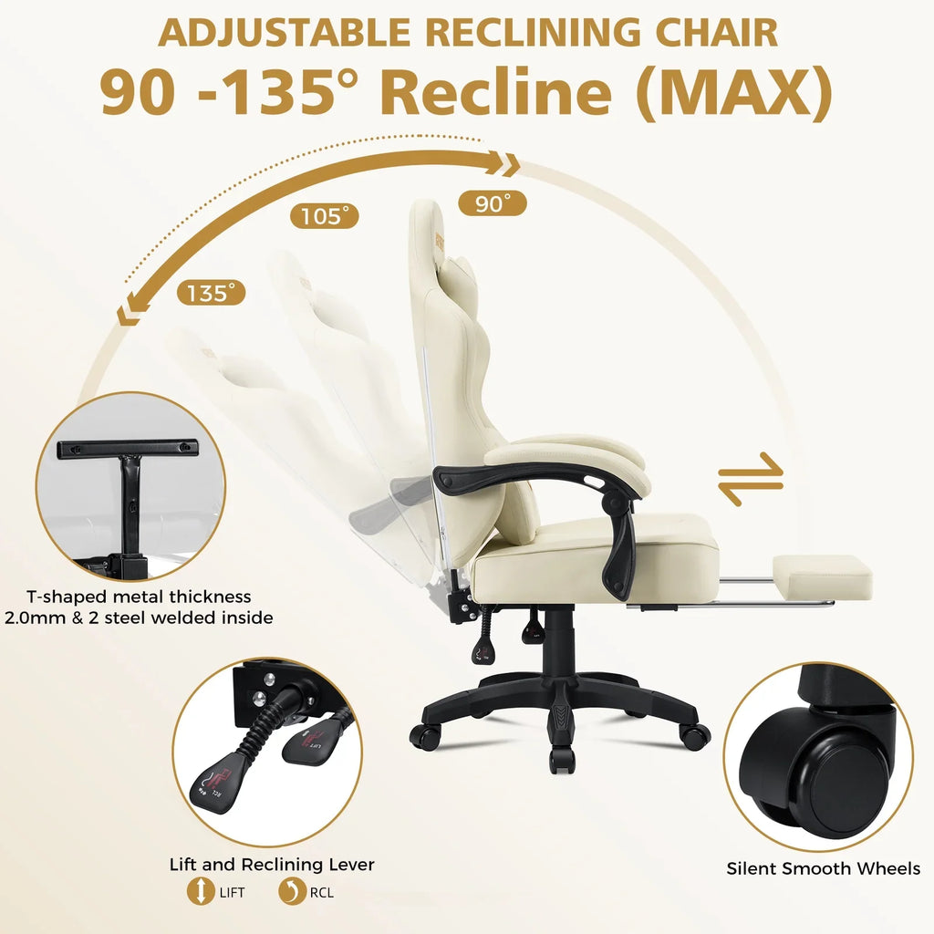 Hoffree Gaming Chair with Massage and Footrest Big and Tall Gamer Chair with Headrest and Lumbar Support PU Computer Game Chair for Adults Office - image 58