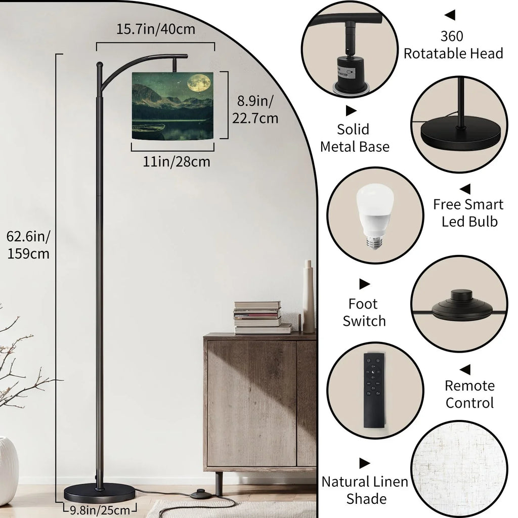 Arc Floor Lamp, 3 Color Temperatures Modern Floor Lamps Fall Autumn Maple Tree Forest Adjustable Tall Standing Reading Lamp with Linen Texture Shade - image 23