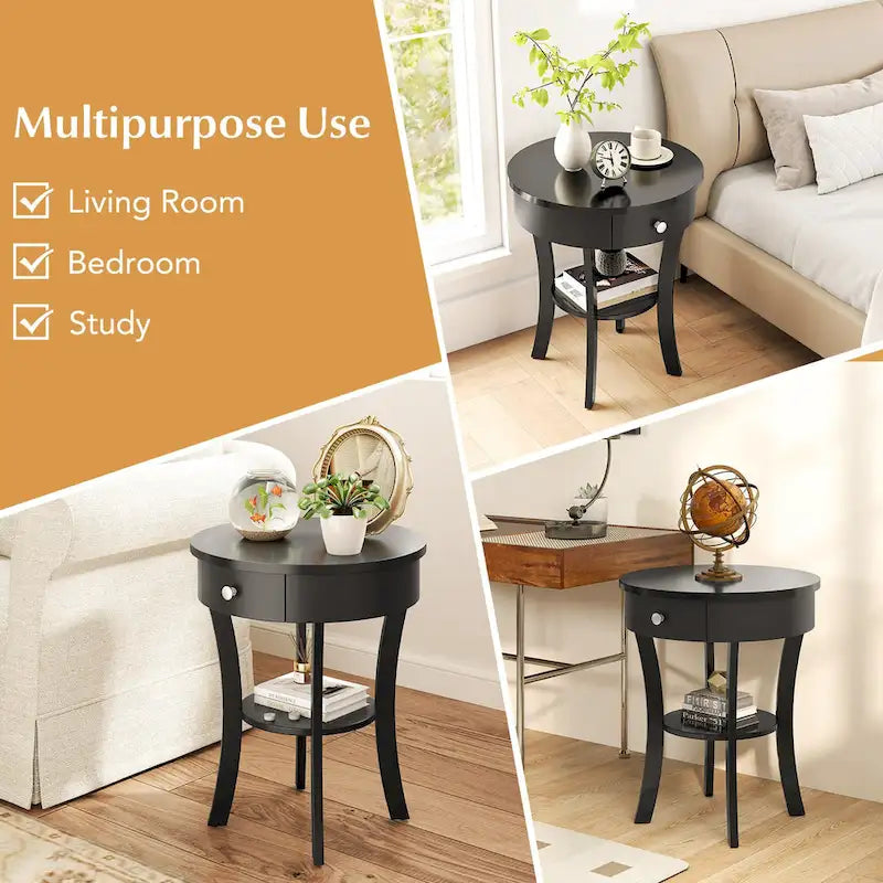 Costway Round 2-Tier Side Table - Versatile Nightstand for Bedroom and Living Room - image 21